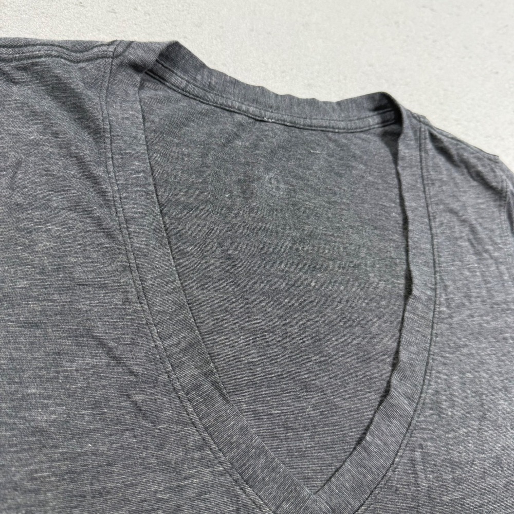Lululemon Heathered Charcoal Gray Deep V-Neck Short Sleeve Athletic Tee